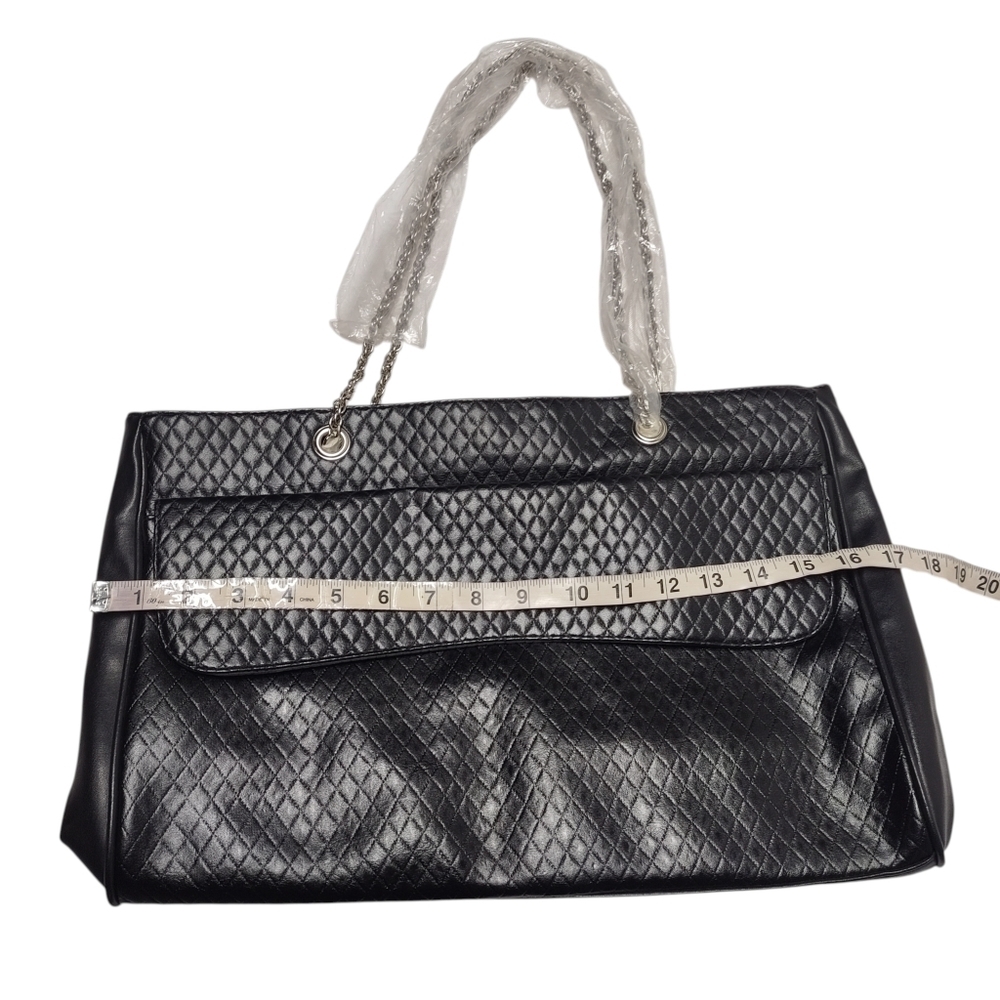 Lancôme Black Tote Bag Silver Chain Strap Shoulder Handbag Faux Leather New - Picture 5 of 9